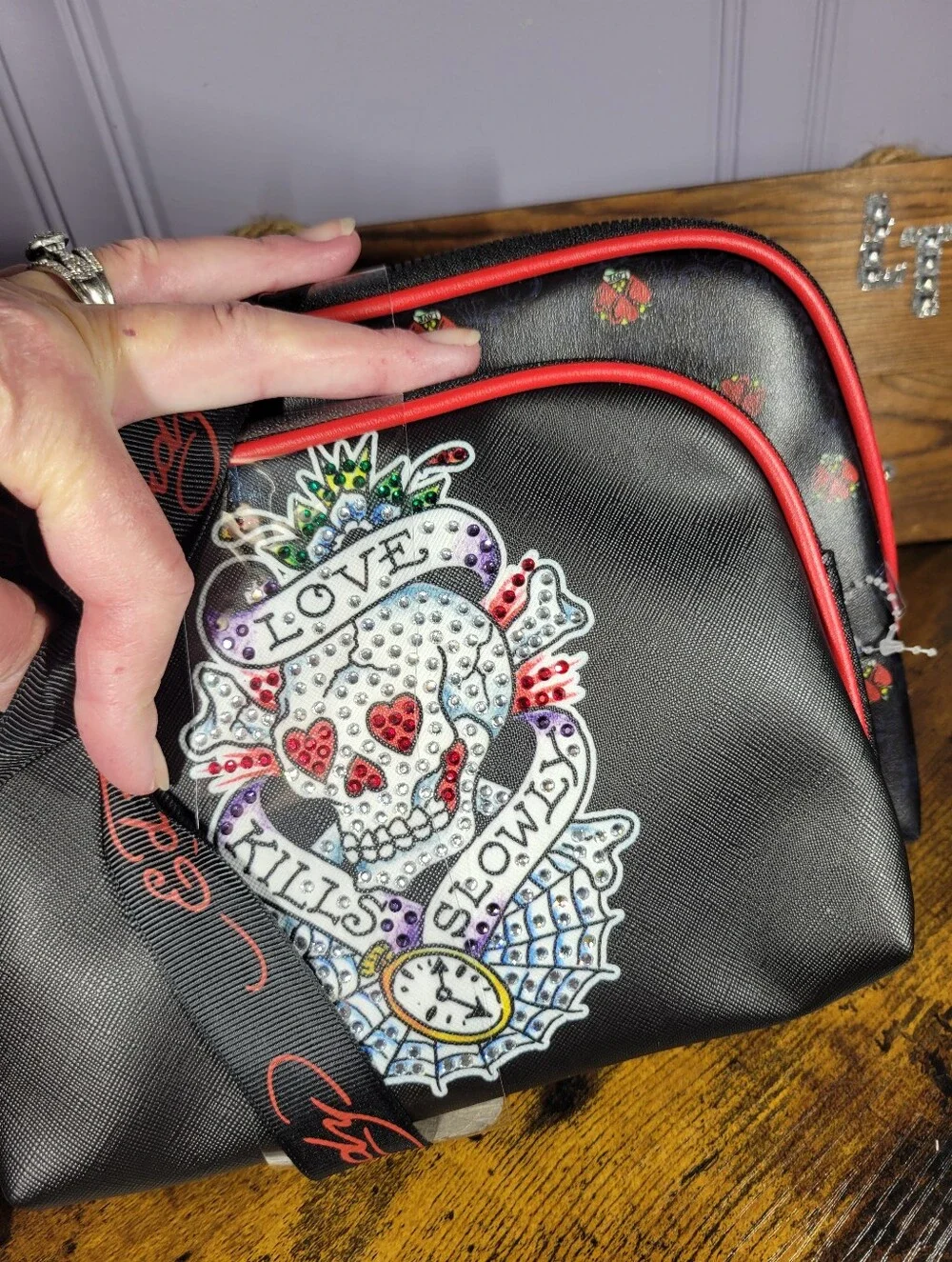 Ed Hardy black skull-Sequin 2 pack Cosmetic Pouch